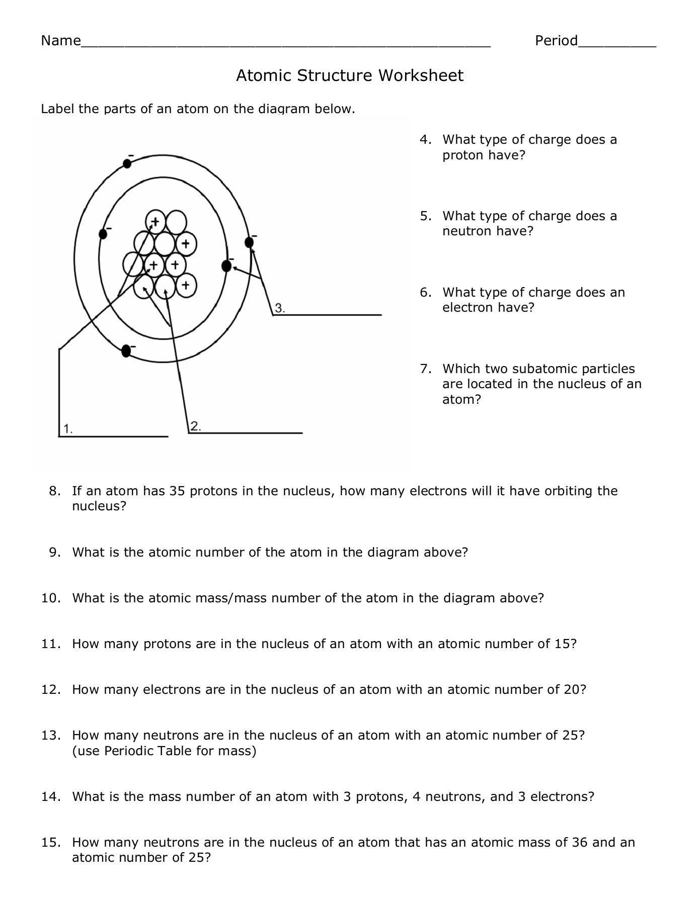 Structure Of the atom Worksheet atomic Structure Worksheet Shelby County Schools Pages 1