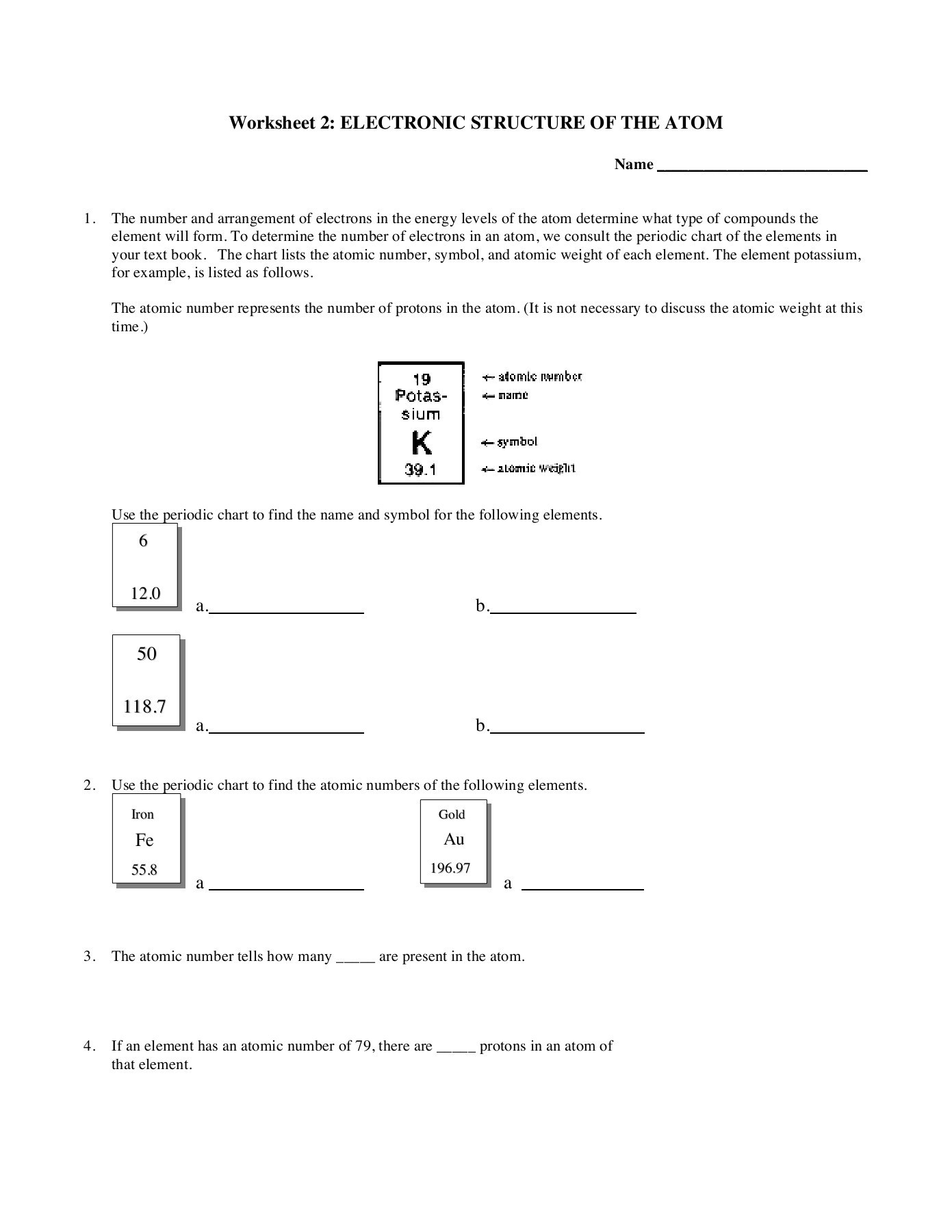 Structure Of the atom Worksheet Worksheet 2 Electronic Structure Of the atom
