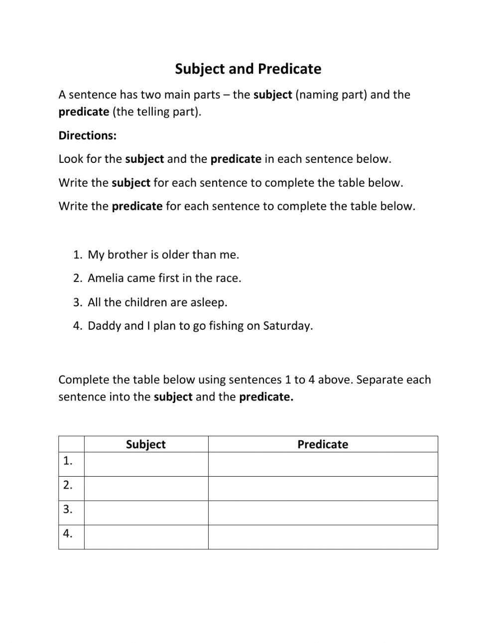 Subject Predicate Worksheet Pdf Subject and Predicate Interactive Worksheet