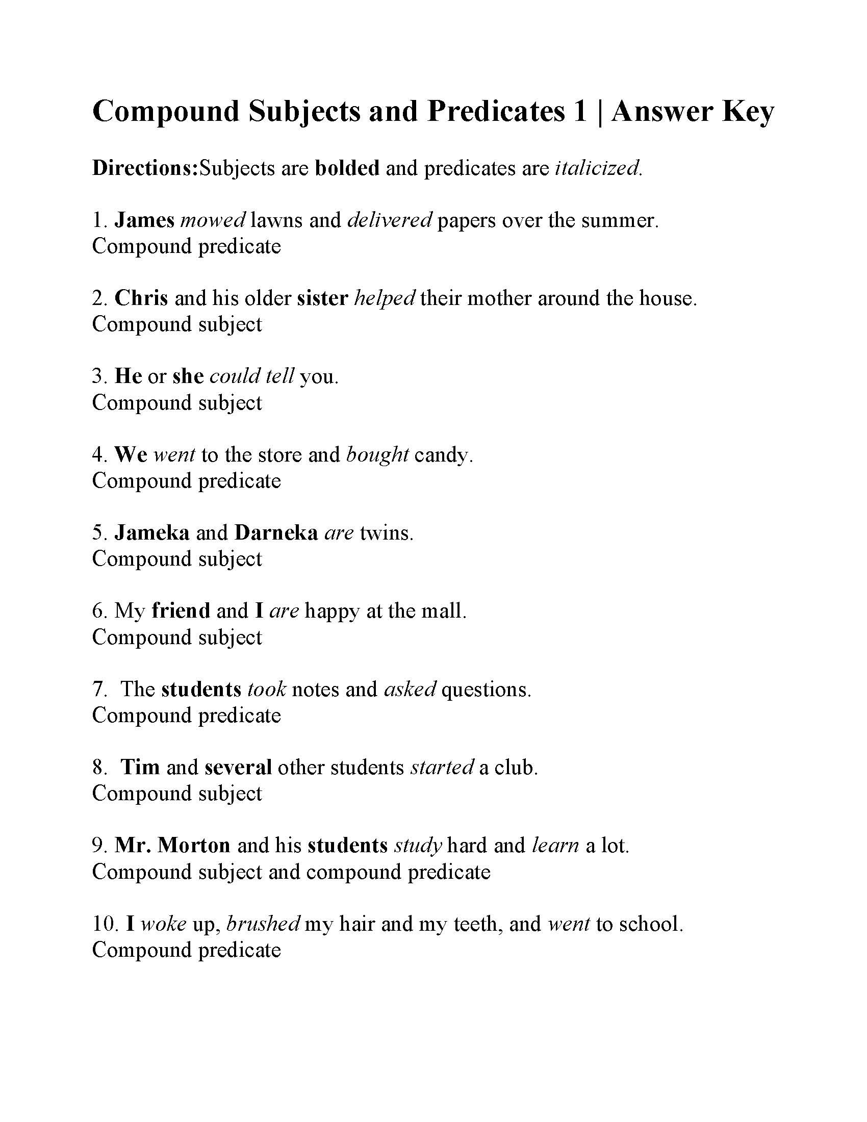 Subjects and Predicates Worksheet Pound Subjects and Predicates Worksheet