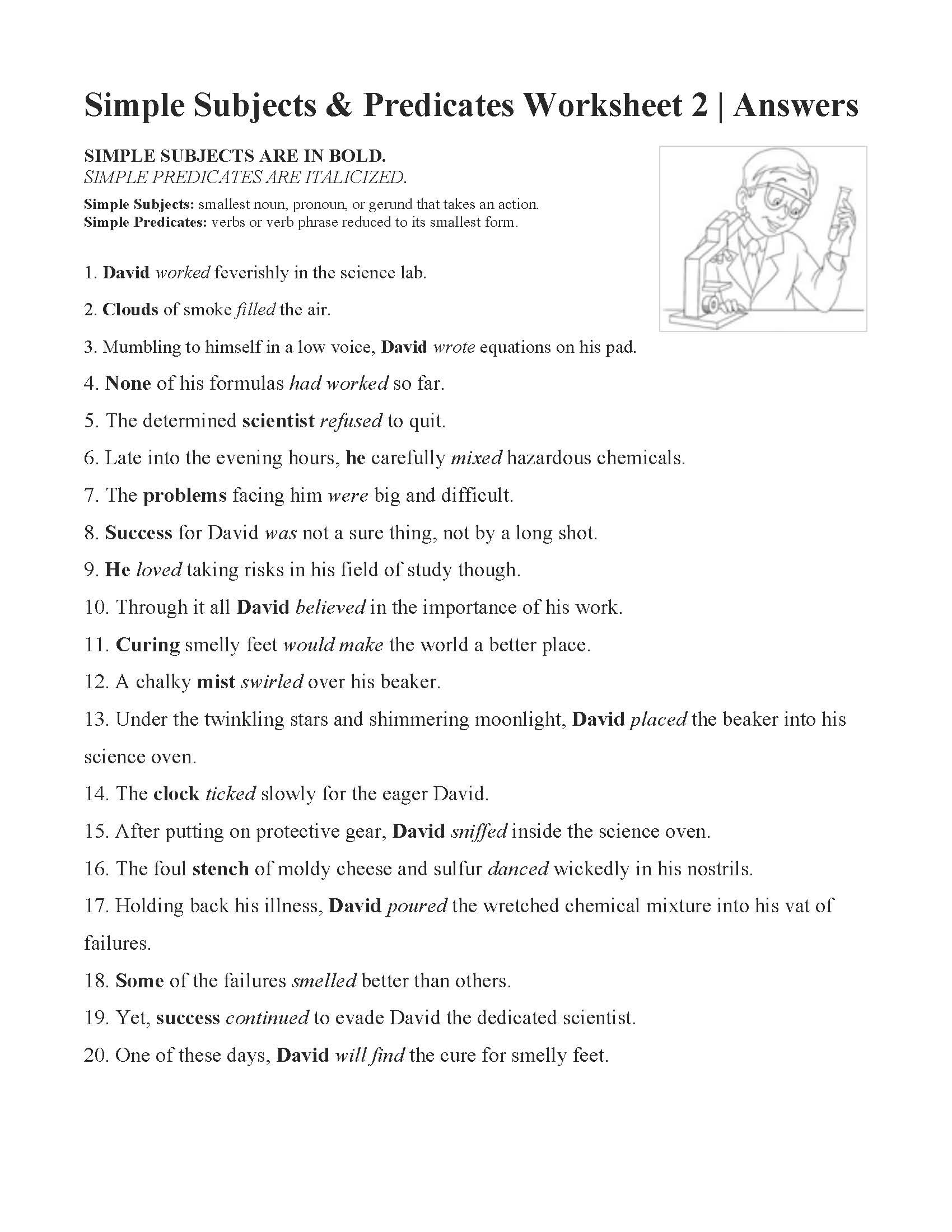 Subjects and Predicates Worksheet Simple Subjects and Predicates Worksheet 2