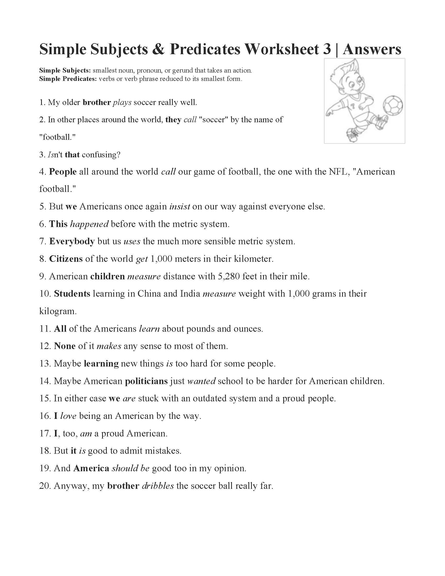 Subjects and Predicates Worksheet Simple Subjects and Predicates Worksheet 3