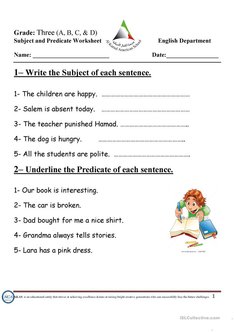 Subjects and Predicates Worksheet Subject and Predicate English Esl Worksheets for Distance