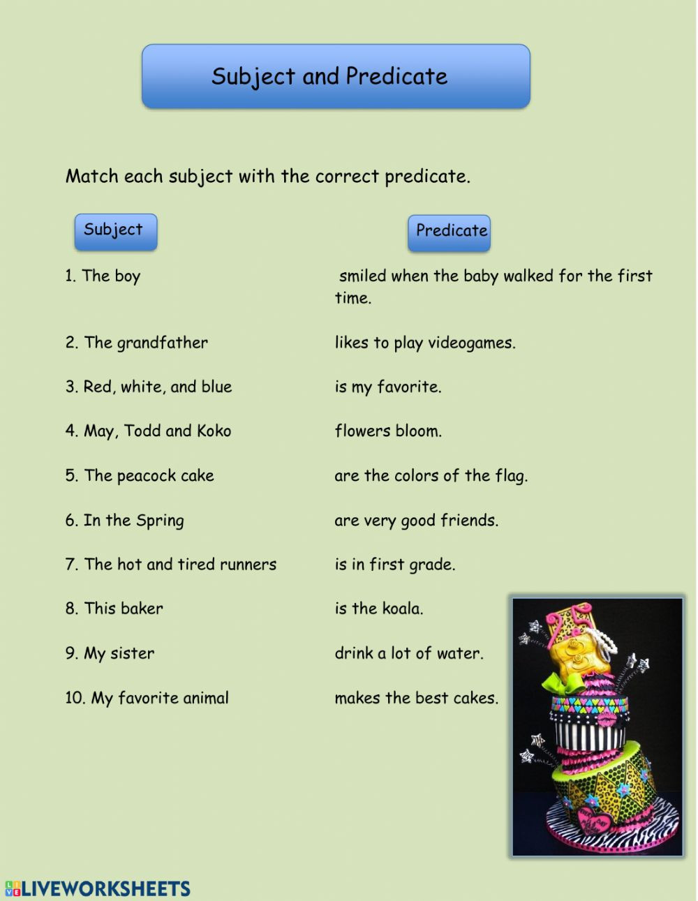 Subjects and Predicates Worksheet Subject and Predicate Interactive Worksheet