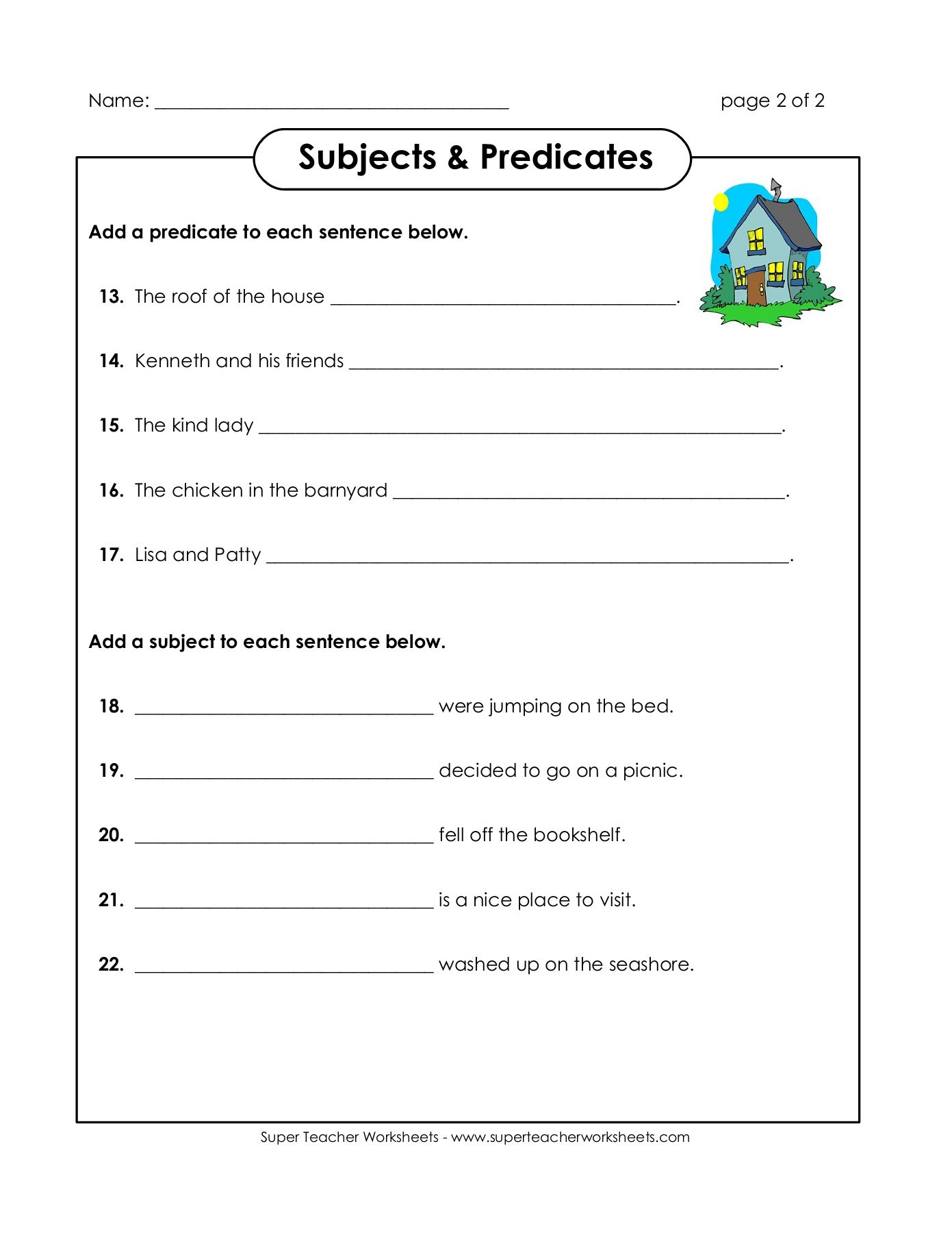 Subjects and Predicates Worksheet Subjects &amp; Predicates Super Teacher Worksheets Pages 1 3