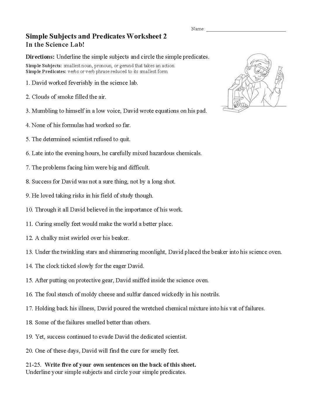 Subjects and Predicates Worksheet Subjects and Predicates Worksheets Answers