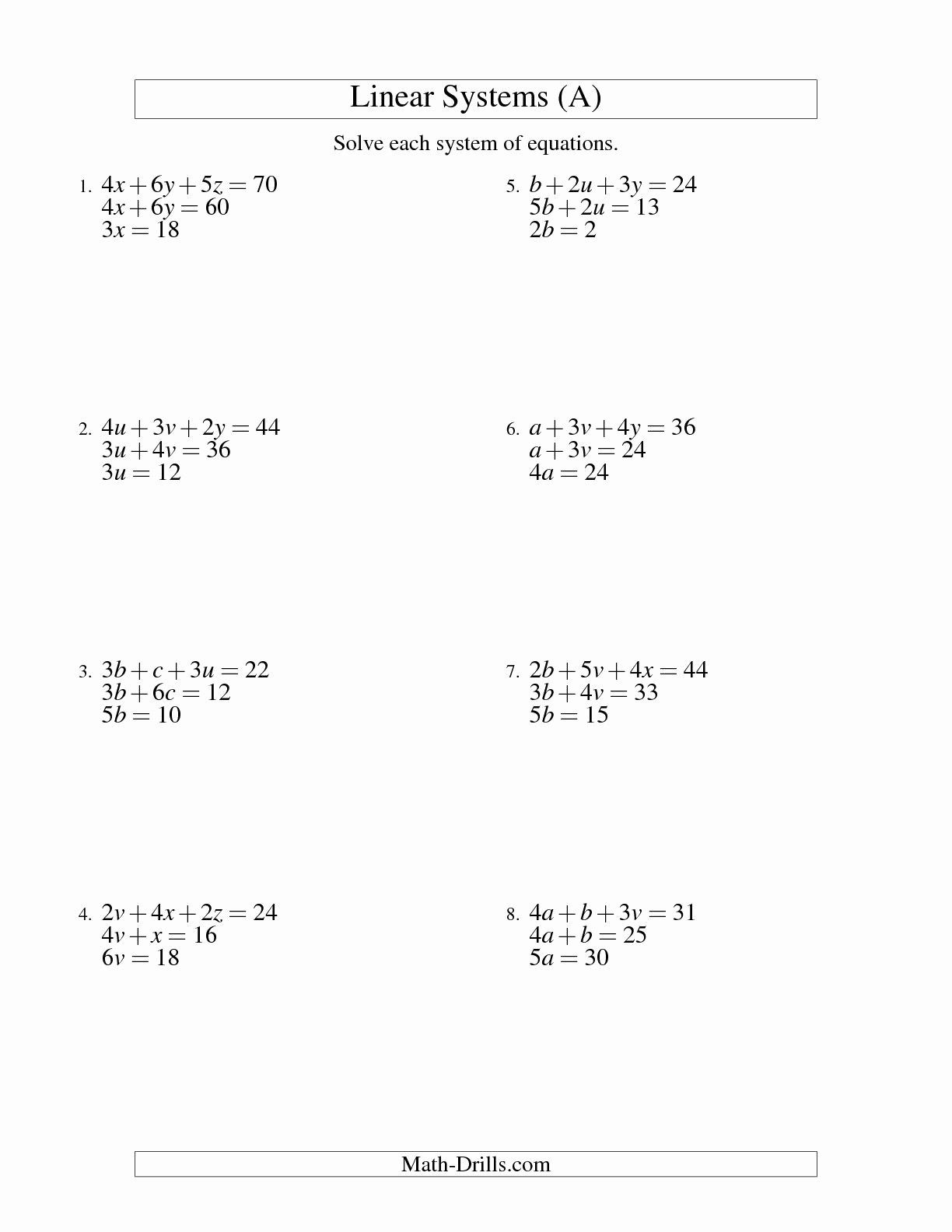 Substitution Method Worksheet Answers solving Systems Equations by Elimination 3 Variables