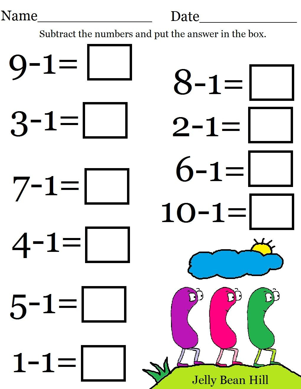 Subtraction Worksheet for Kindergarten School Free Worksheets