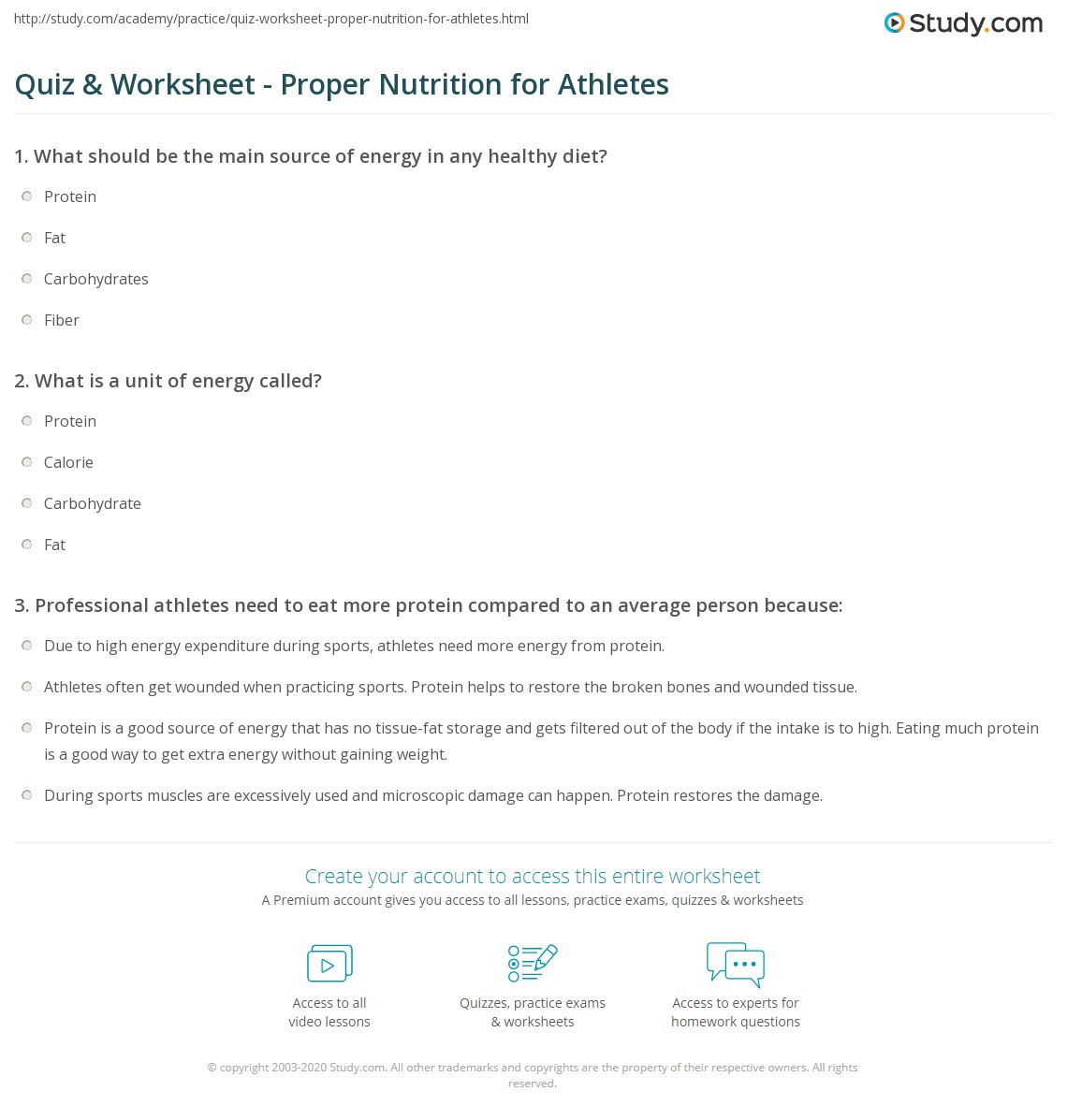 Super Size Me Video Worksheet Quiz &amp; Worksheet Proper Nutrition for athletes
