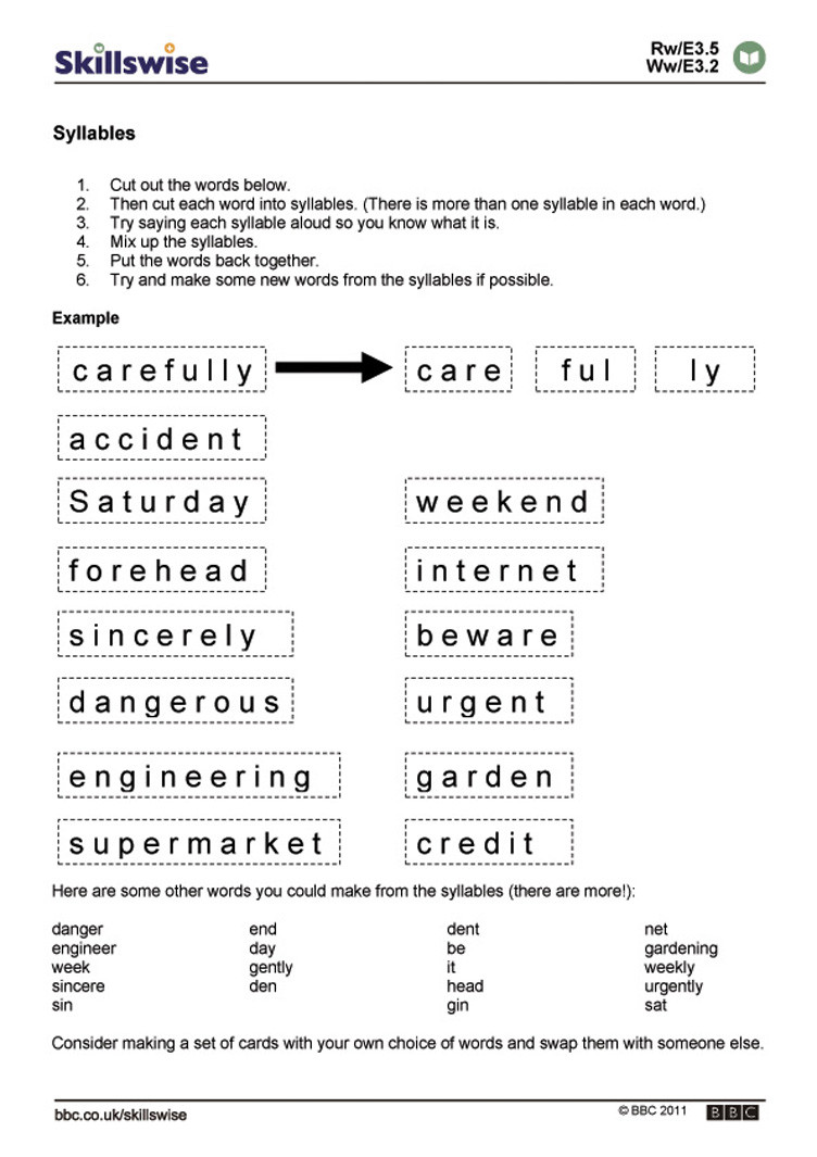 Syllables Worksheet for Kindergarten Syllables Lessons Tes Teach