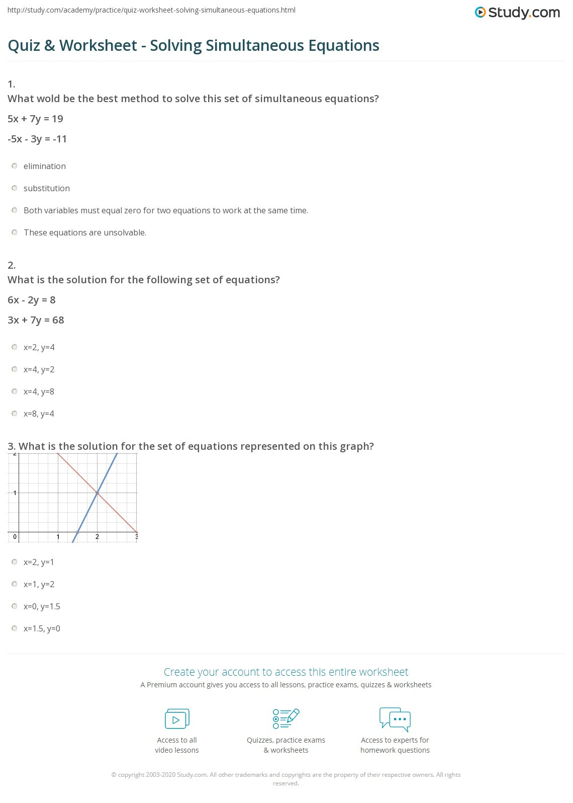 Systems Of Equations Review Worksheet Quiz &amp; Worksheet solving Simultaneous Equations