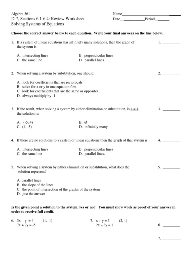 Systems Of Equations Review Worksheet Review Pehensive Systems Review Ws