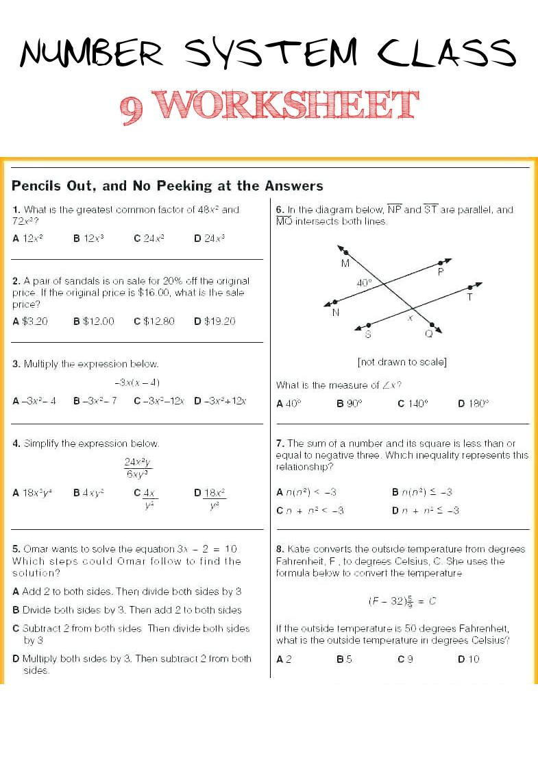 Systems Word Problems Worksheet Number System Class 9 Worksheet 27 Number System Class 9