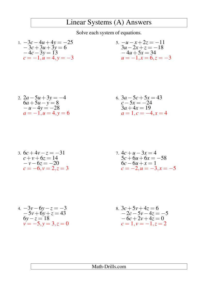 Systems Word Problems Worksheet Systems Of Linear Equations Three Variables Including