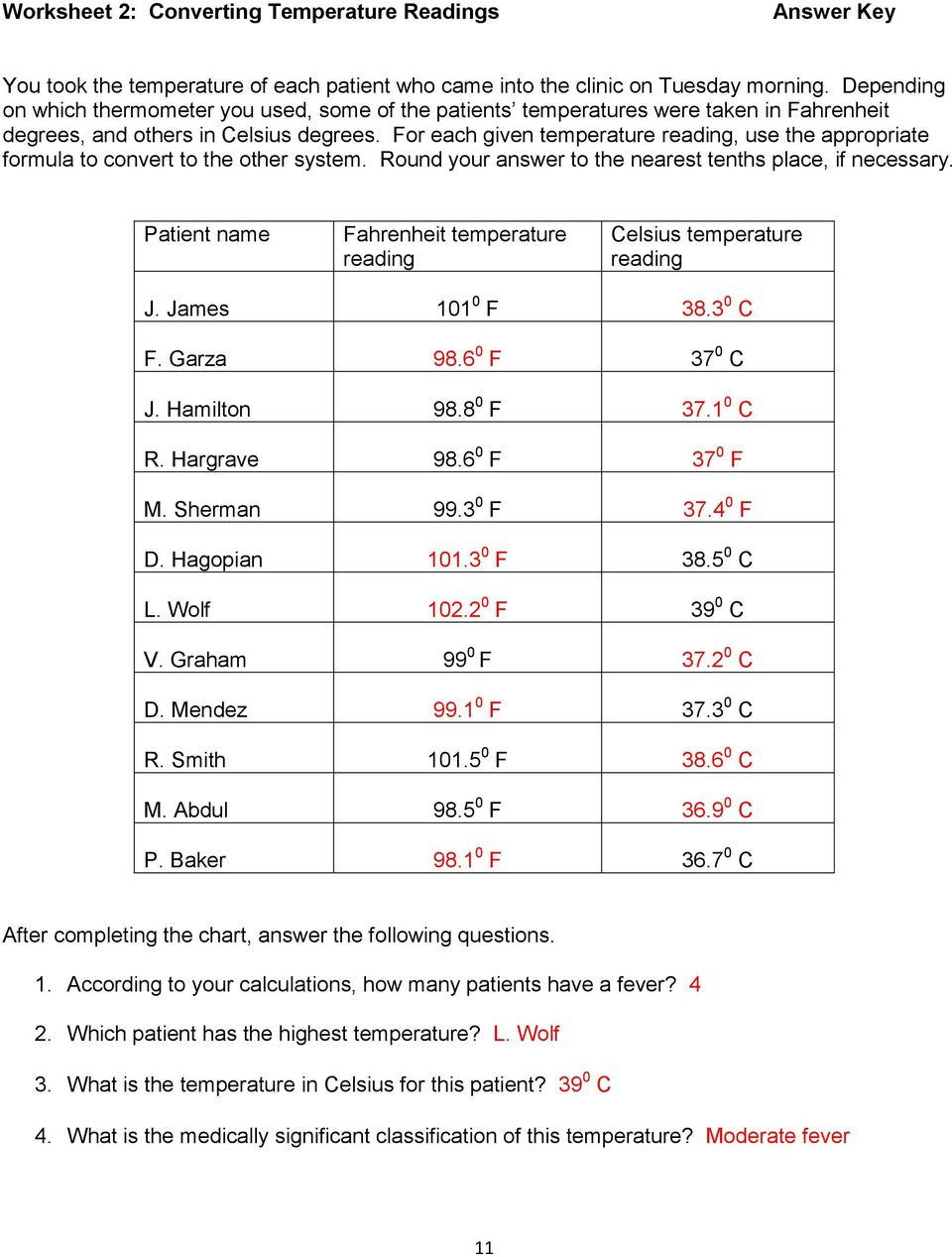 Temperature Conversion Worksheet Answers Healthcare Math Converting Measurements &amp; Calculating