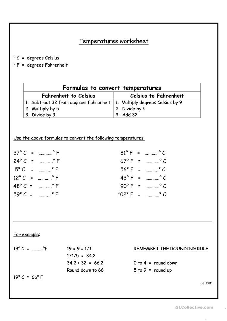 Temperature Conversion Worksheet Answers Temperature Conversion English Esl Worksheets for Distance