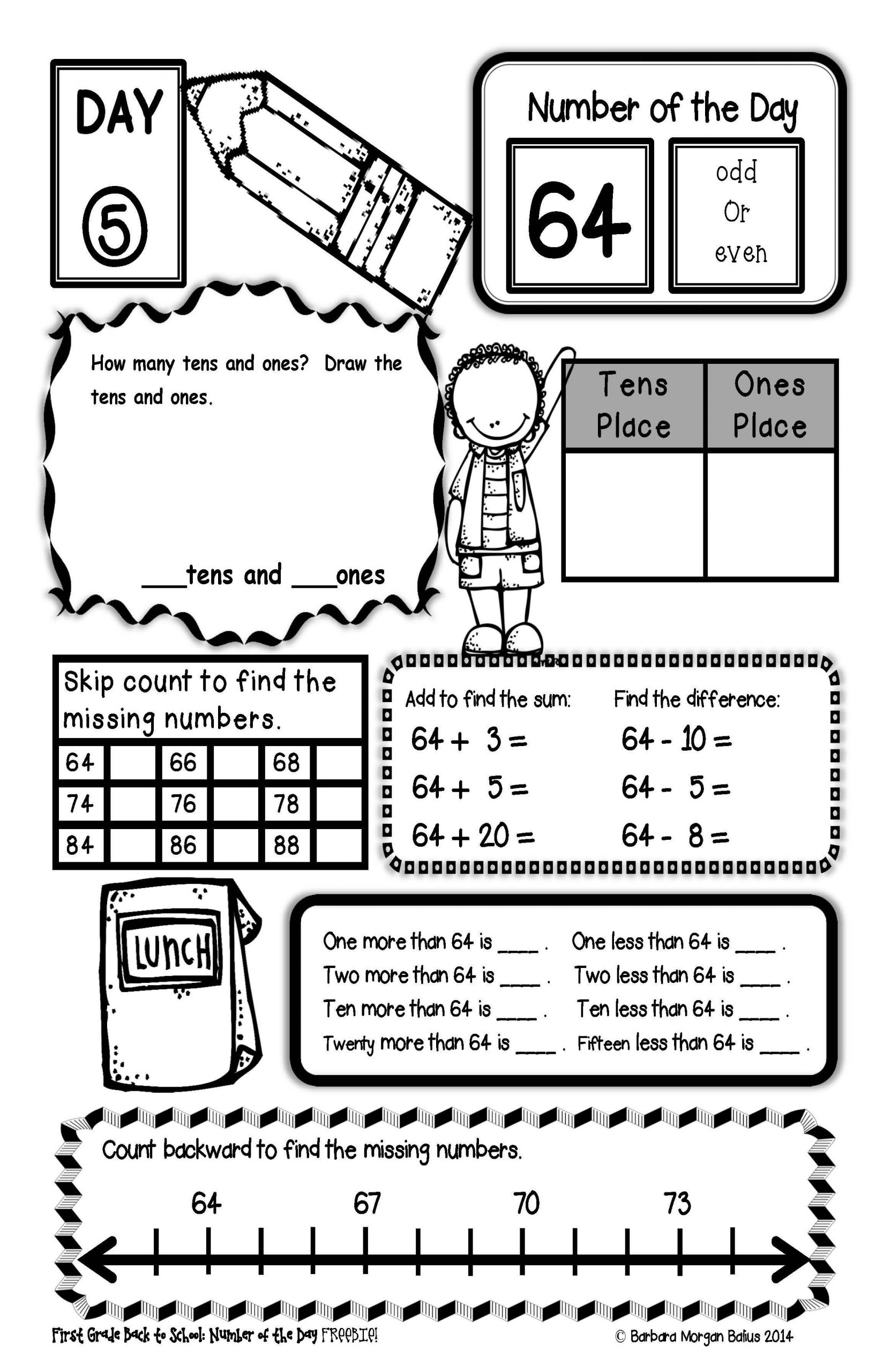 Ten More Ten Less Worksheet Back to School Second Grade Math Number Of the Day Freebie