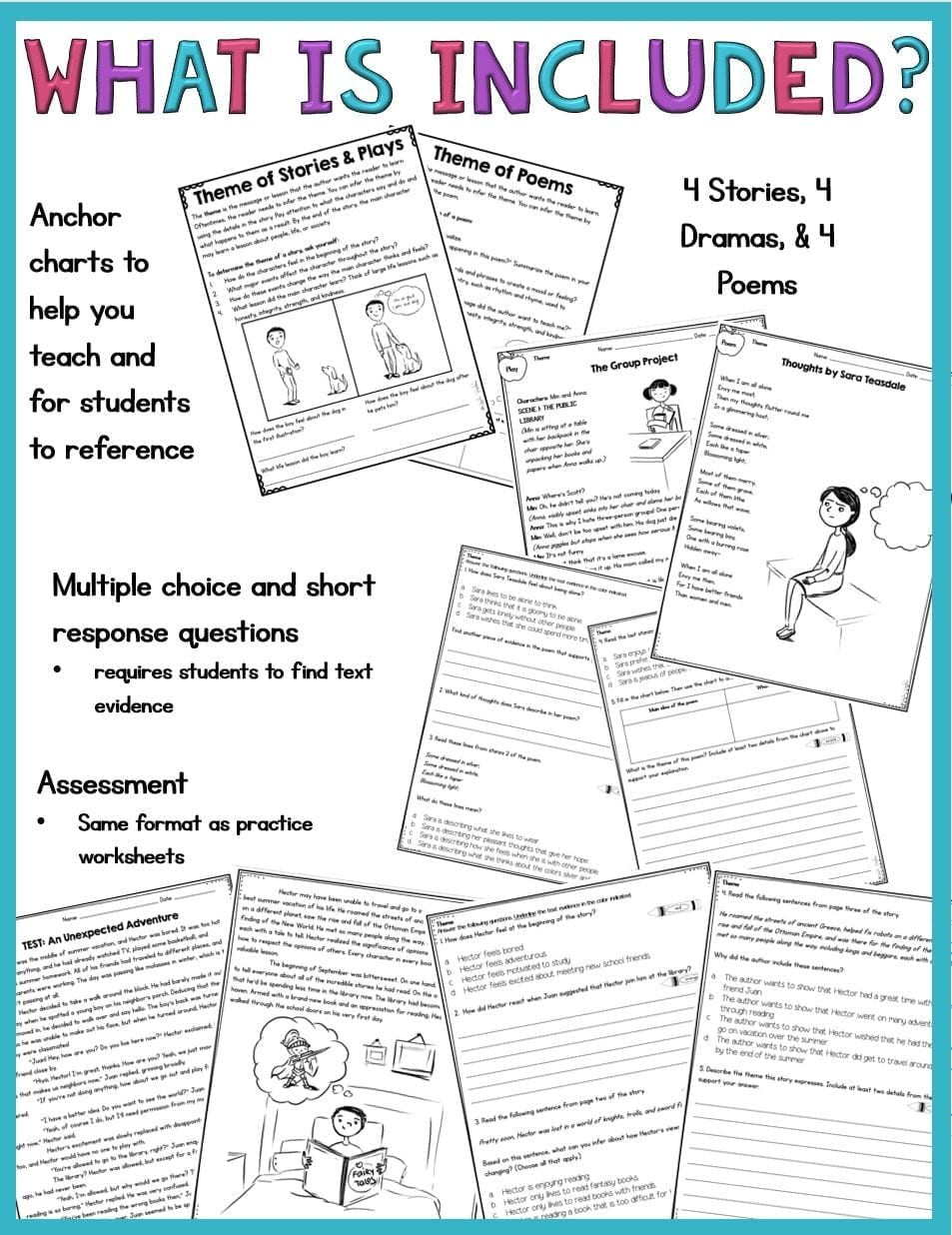 Text Features Worksheet 3rd Grade theme In Stories Plays and Poems 4th Grade Rl 4 2 and 5th Grade Rl 5 2