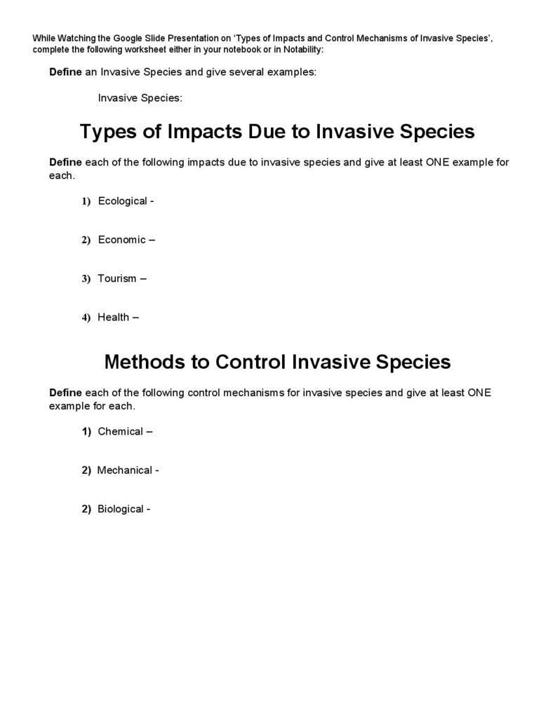 Text Structure Worksheet Pdf Types Of Impacts and Control Mechanisms Of Invasive Species