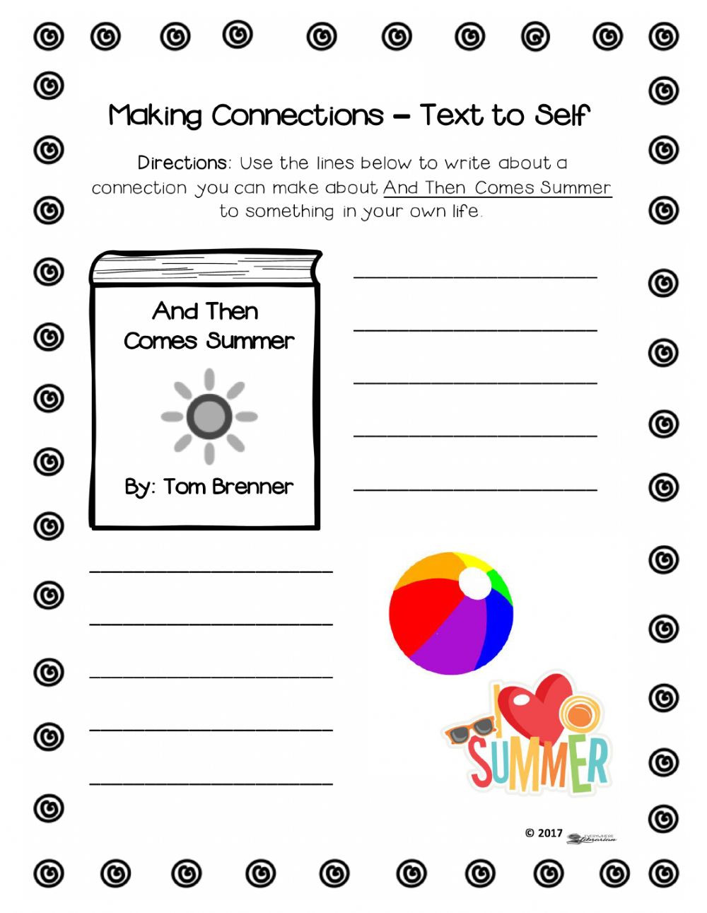 Text to Self Connections Worksheet and then Es Summer Reading Friday June 8th