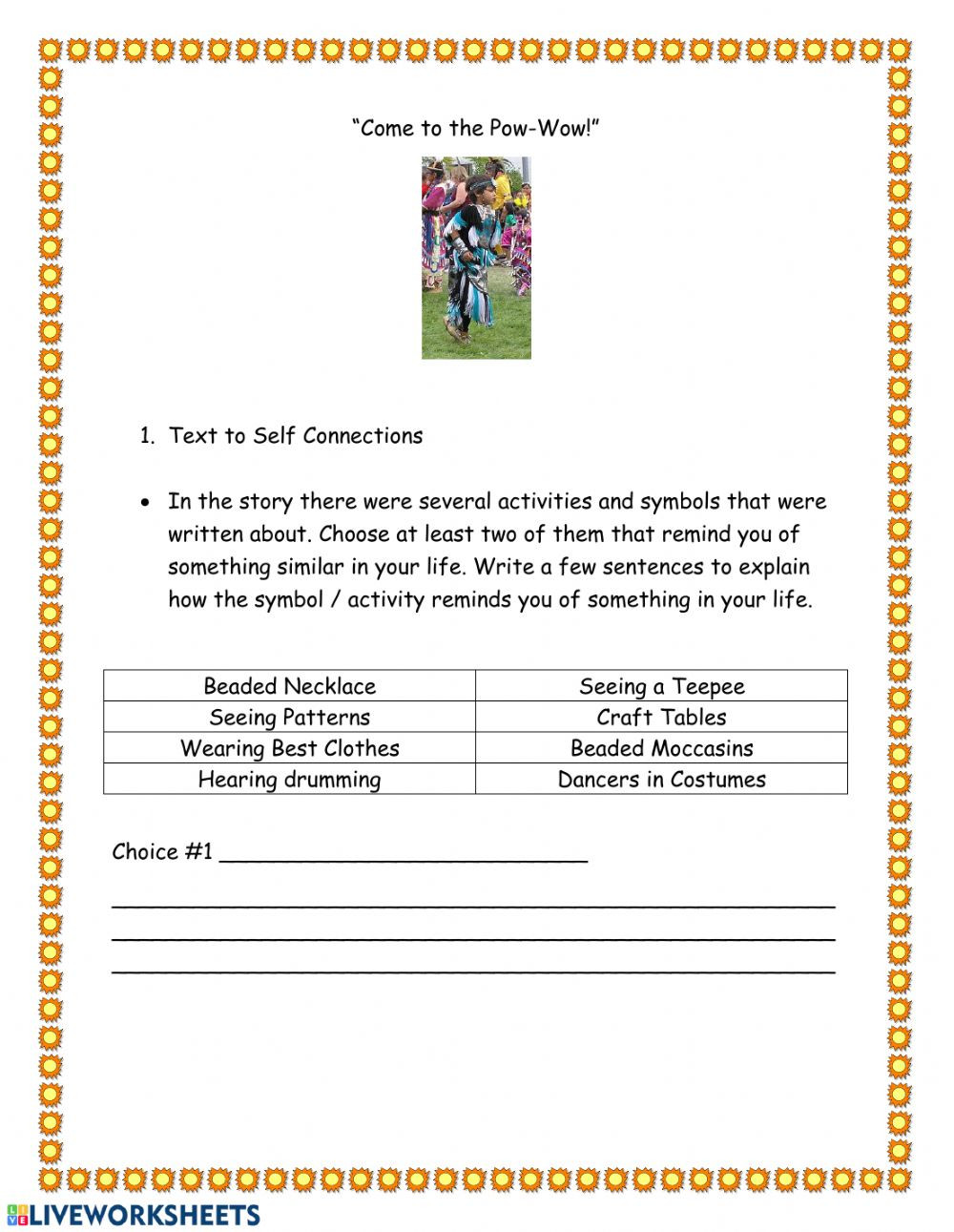 Text to Self Connections Worksheet E to the Pow Wow Worksheet Interactive Worksheet