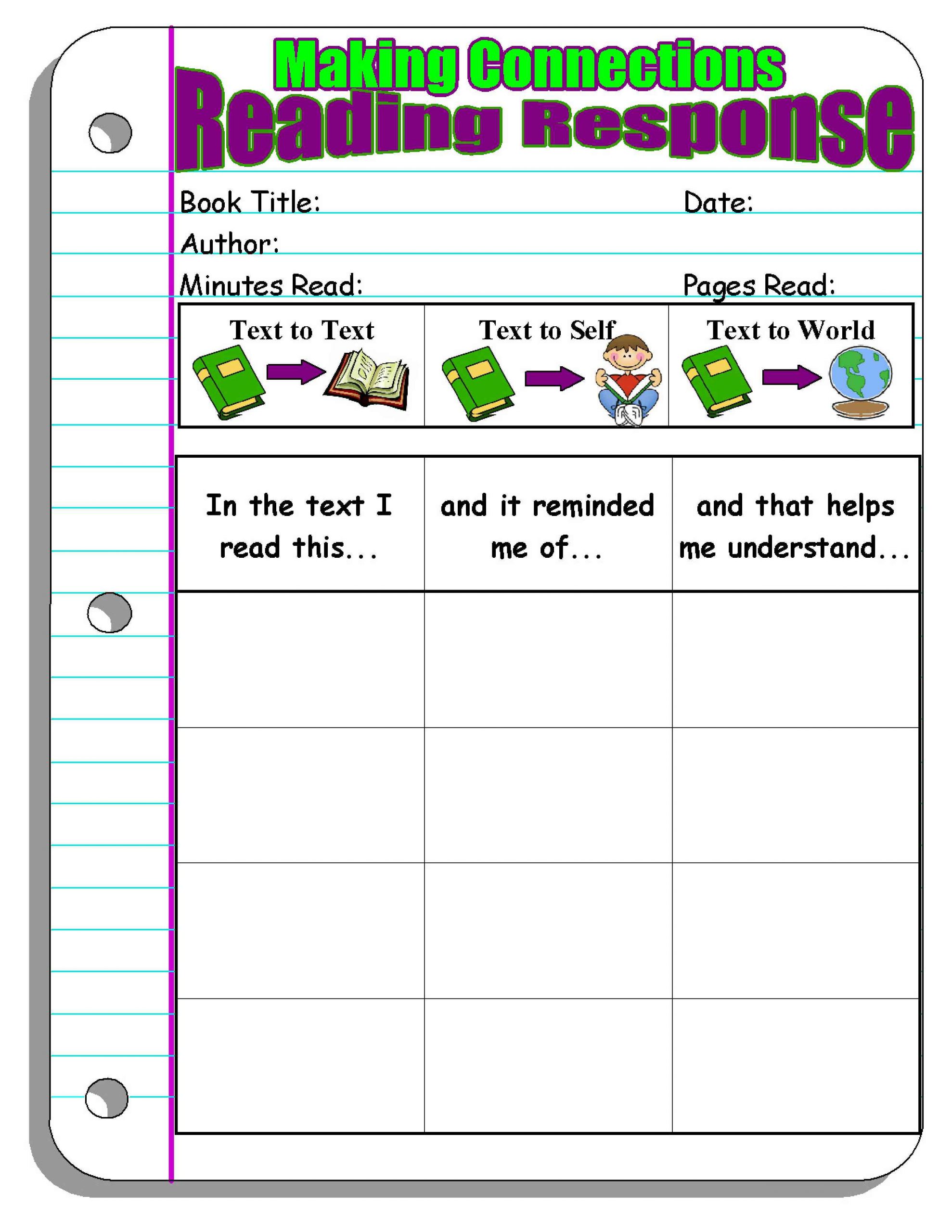Text to Self Connections Worksheet Text to Text Connections Worksheet