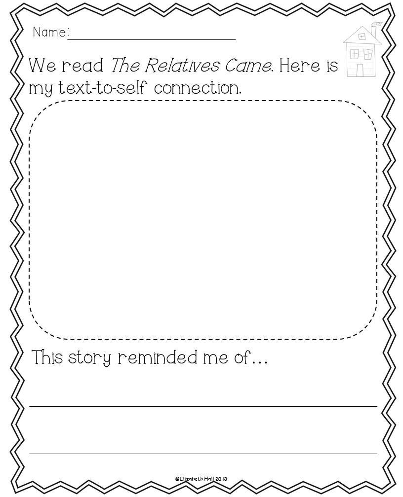 Text to Self Connections Worksheet the Relatives Came Freebie