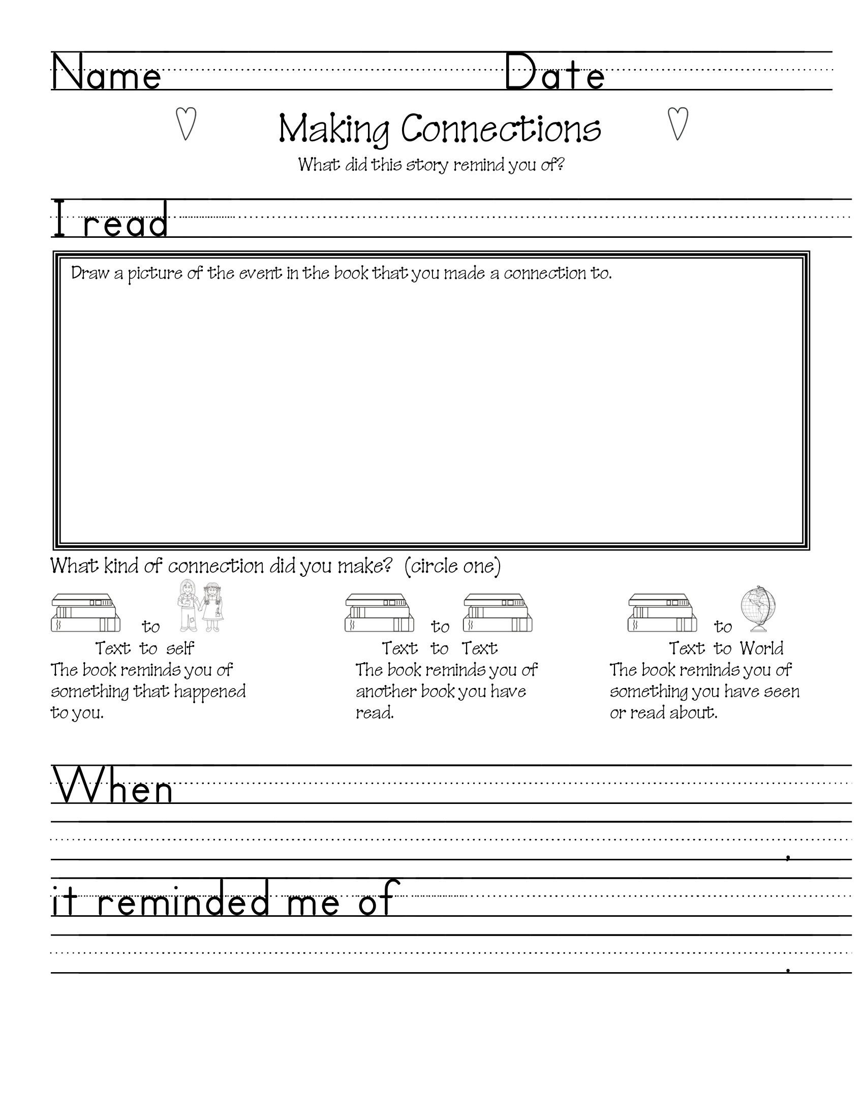 Text to Self Connections Worksheet This is A Reading Prehension Worksheet Intended to Help