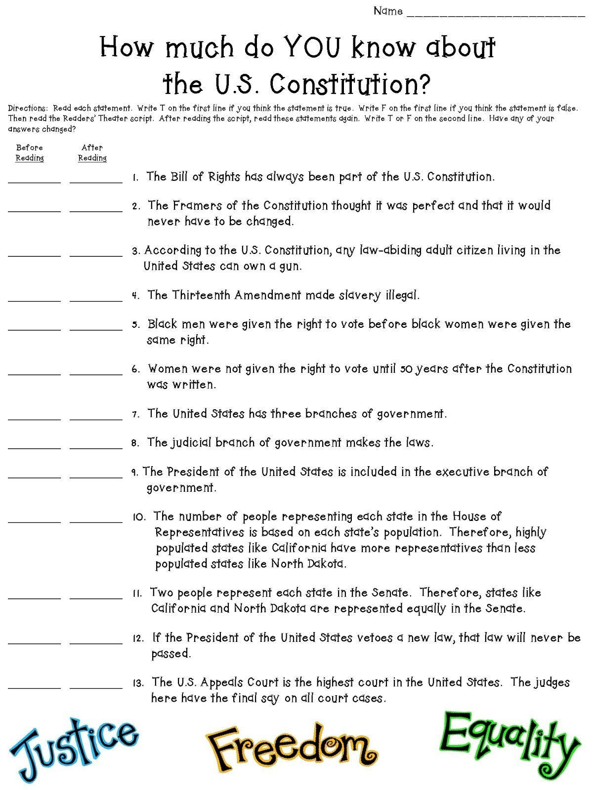 The Constitution Worksheet Answers Pin On Constitution Day