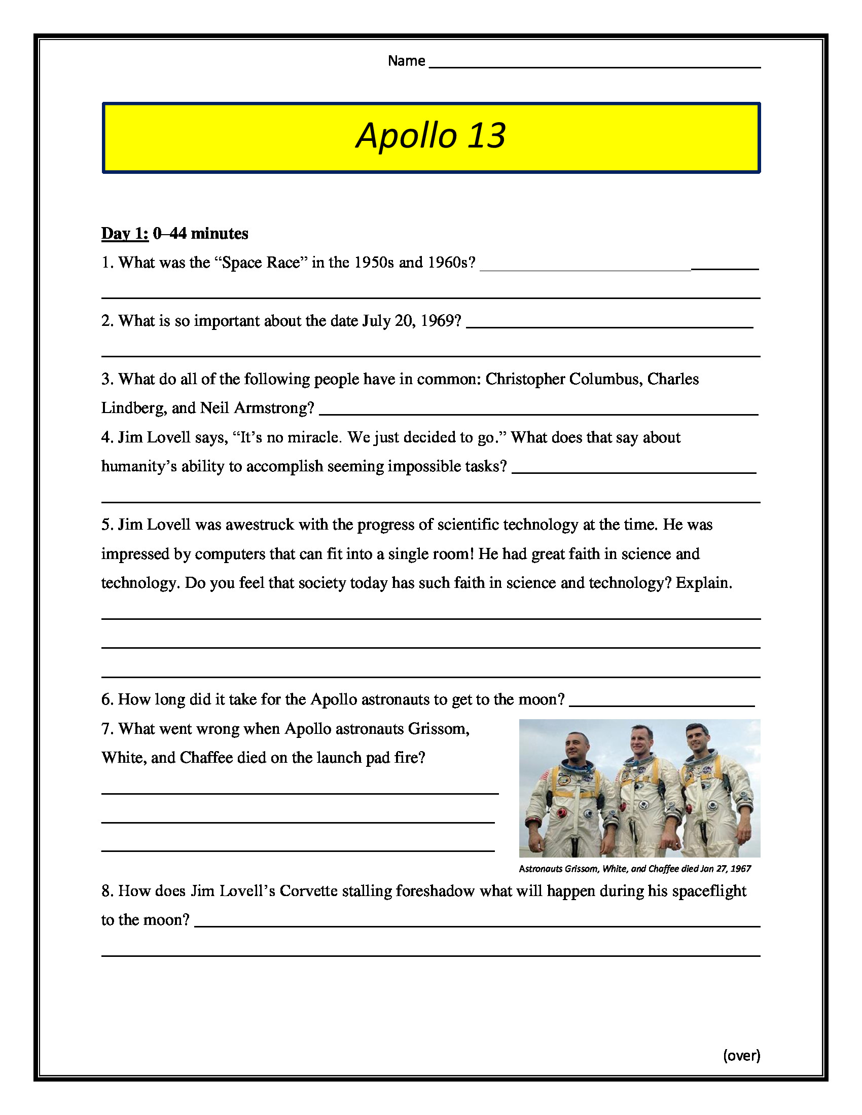 Apollo 13 Movie Worksheet Martin Printable Calendars