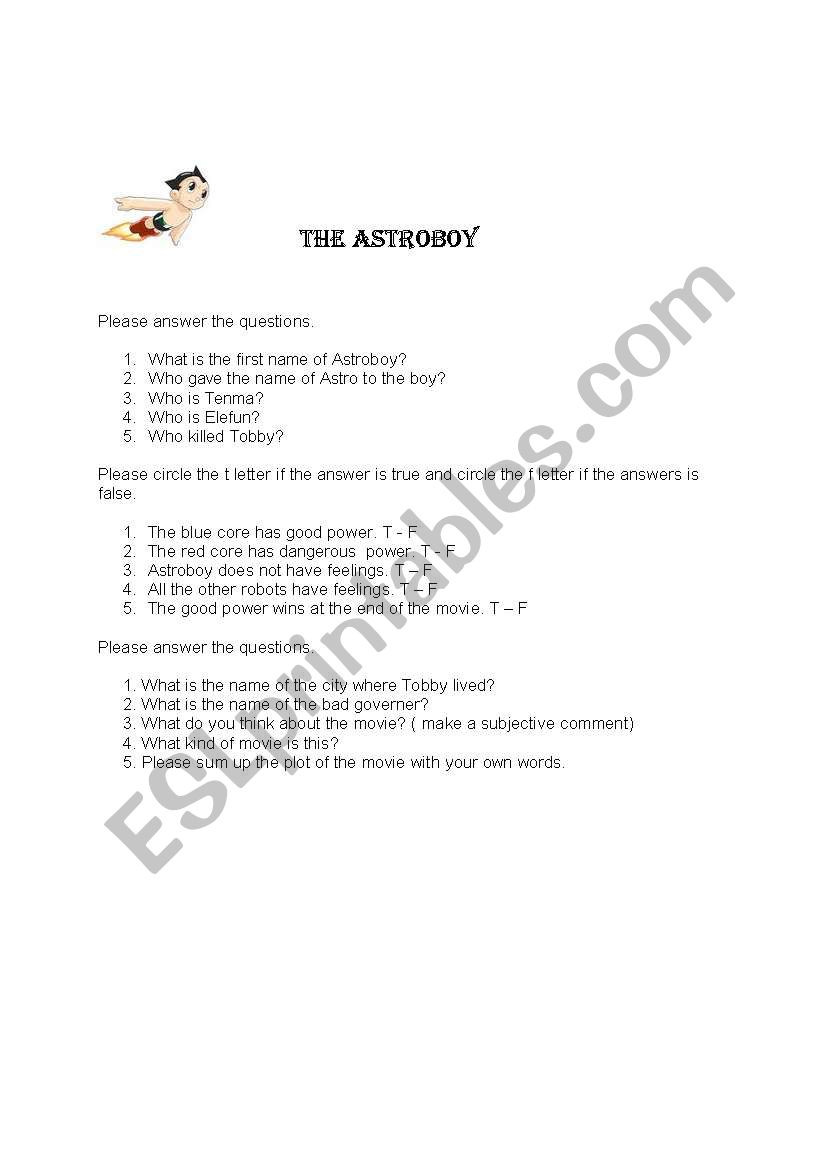 The Core Movie Worksheet Answers English Worksheets astroboy Worksheet