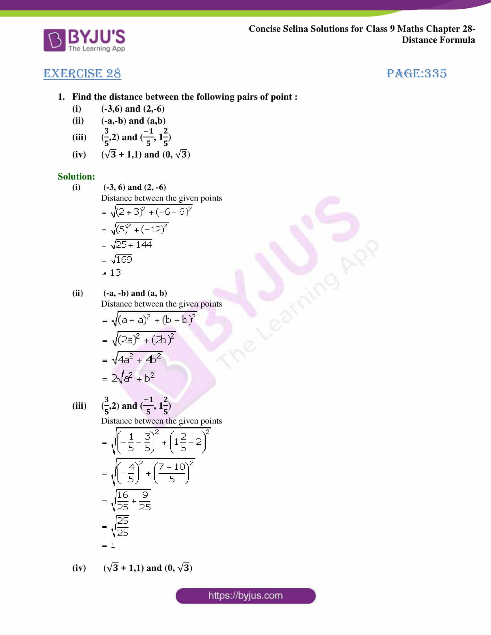 The Distance formula Worksheet Answers Selina solutions Class 9 Concise Maths Chapter 28 Distance