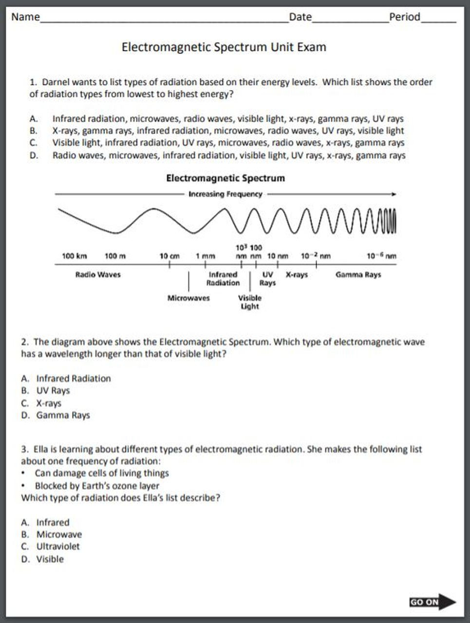 The Electromagnetic Spectrum Worksheet Answers Electromagnetic Spectrum Unit Exam