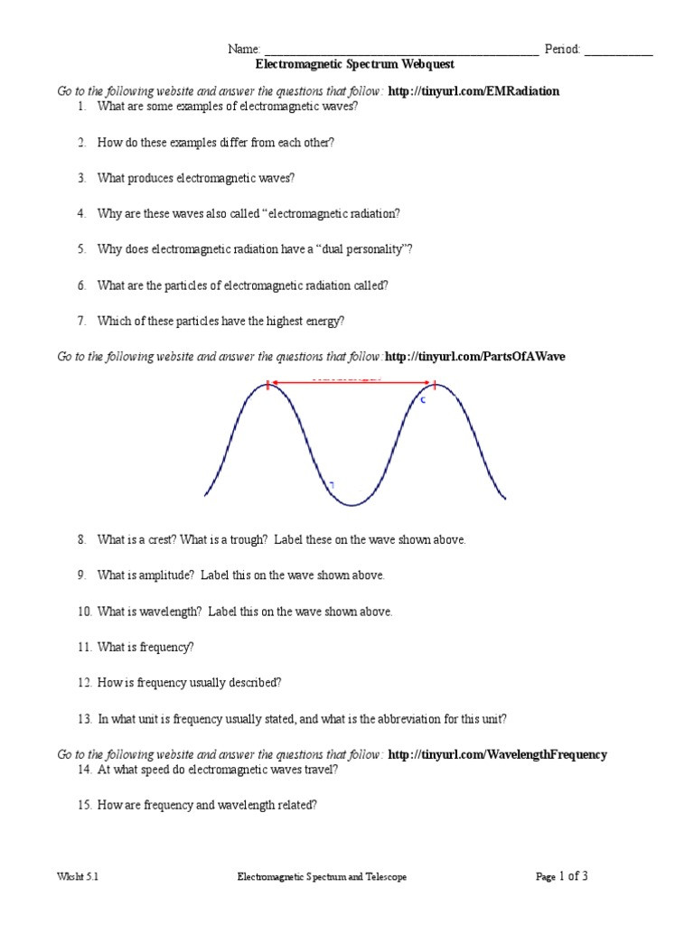 The Electromagnetic Spectrum Worksheet Answers Spectrum Webquest Electromagnetic Spectrum