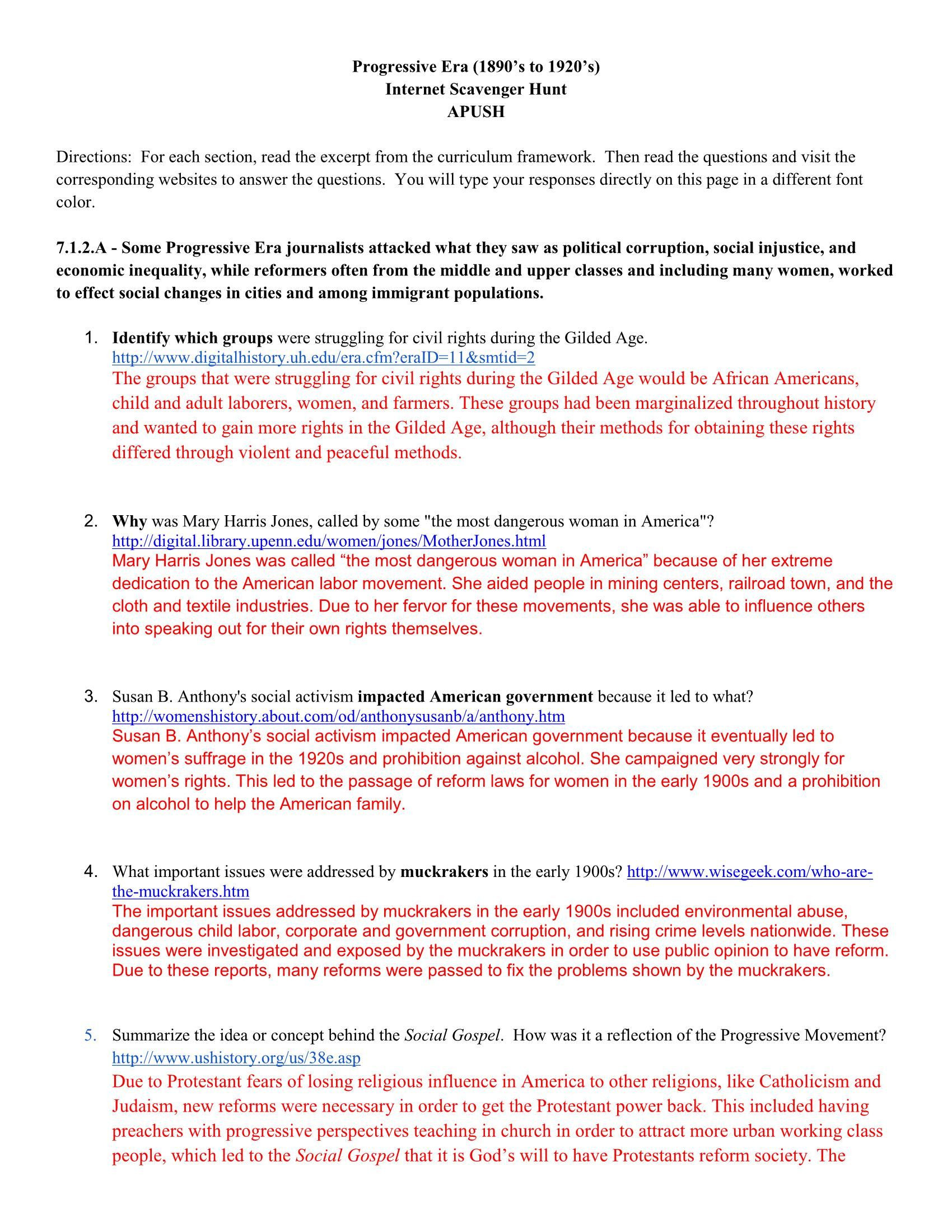 The Progressive Era Worksheet Scavengerhuntrealpdf Pages 1 6 Text Version