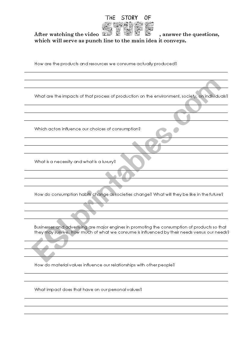 The Story Of Stuff Worksheet the Story Of Stuff Drawing Conclusions Esl Worksheet by