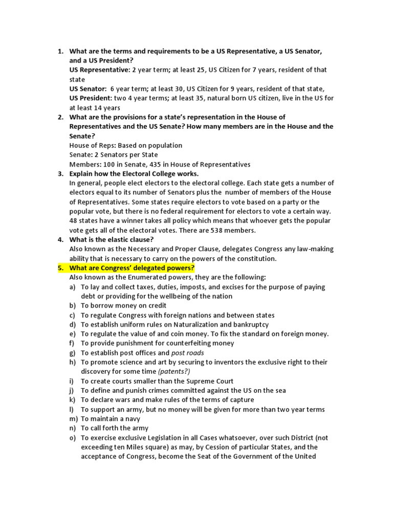 The Us Constitution Worksheet Answers Apush Constitution Test Study Guide