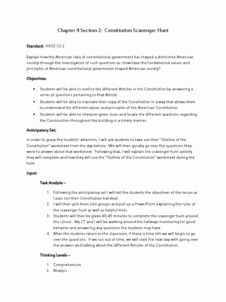The Us Constitution Worksheet Answers Constitution Scavenger Hunt Worksheet Promotiontablecovers