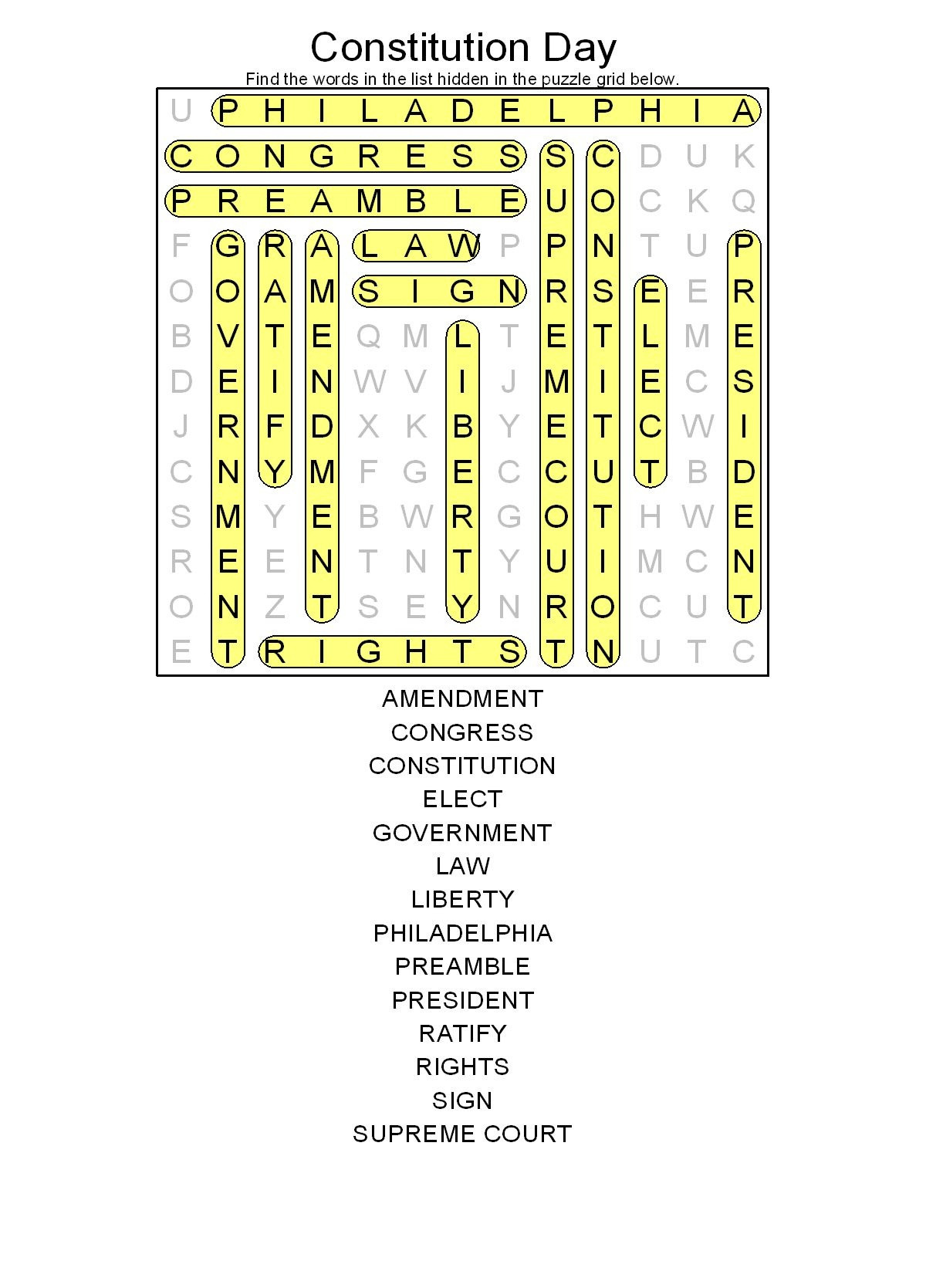 The Us Constitution Worksheet Answers Us Constitution Printable Worksheets Free