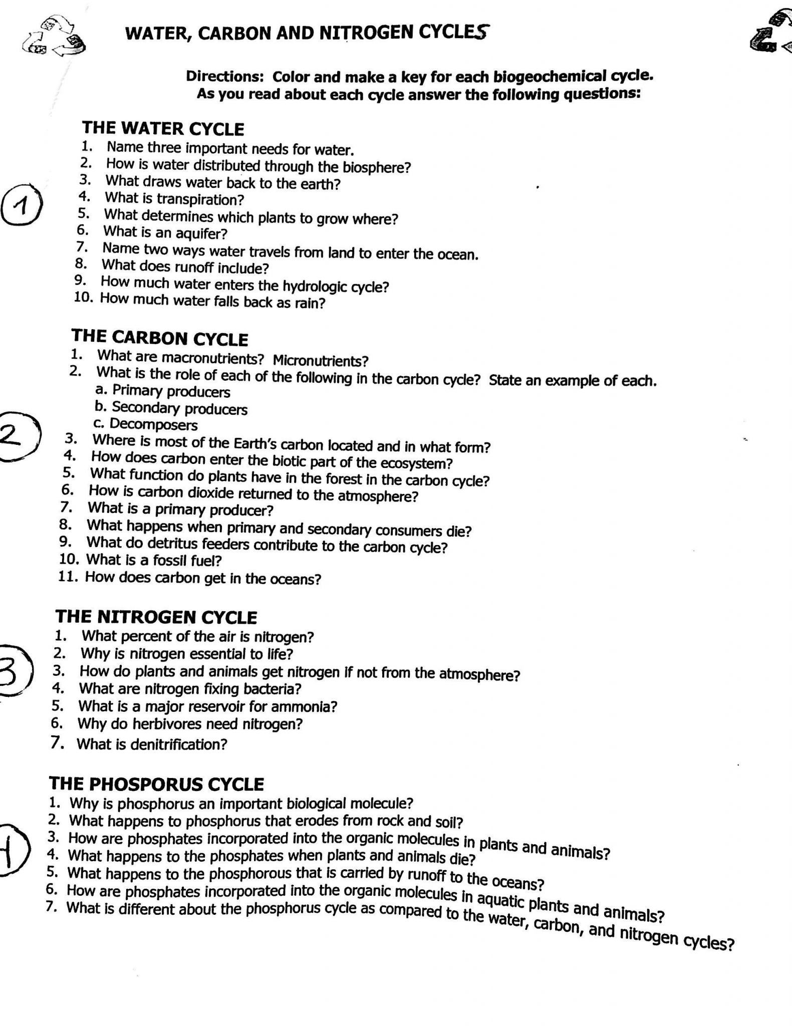 The Water Cycle Worksheet Answers Nitrogen Cycle Worksheet