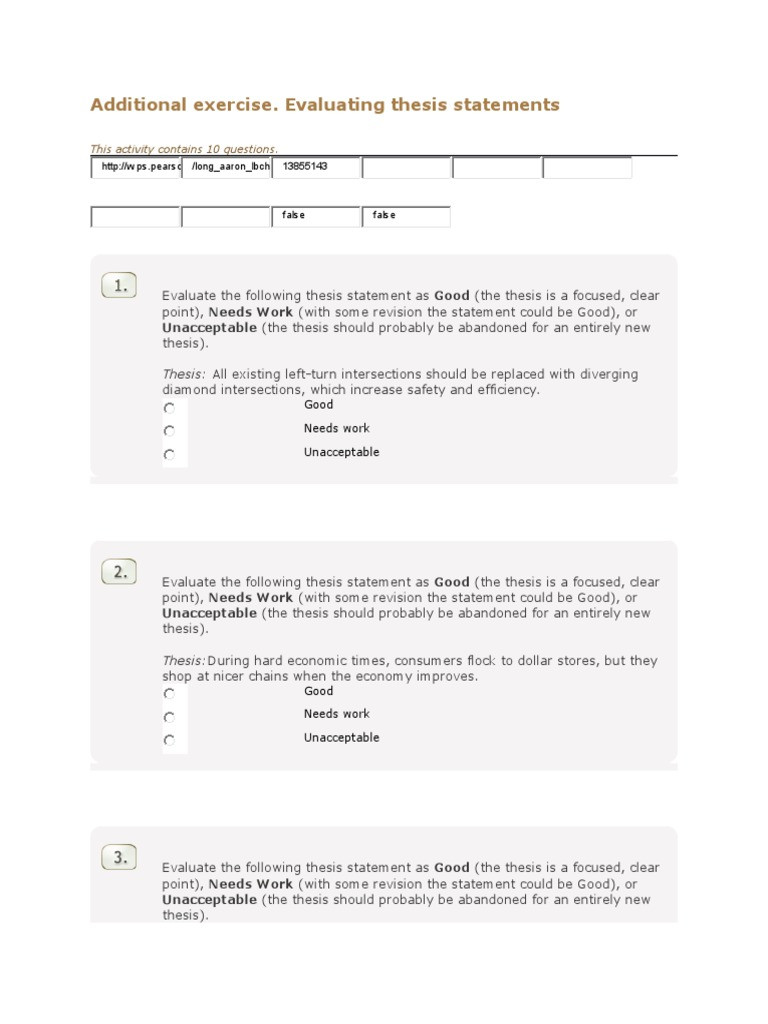 Thesis Statement Practice Worksheet Additional Exercise thesis Statement Medicine
