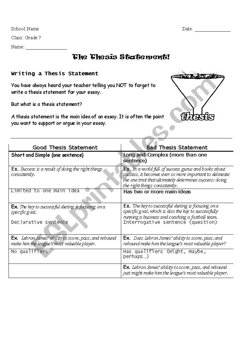 Thesis Statement Practice Worksheet thesis Statement Practice Esl Worksheet by Daliaim