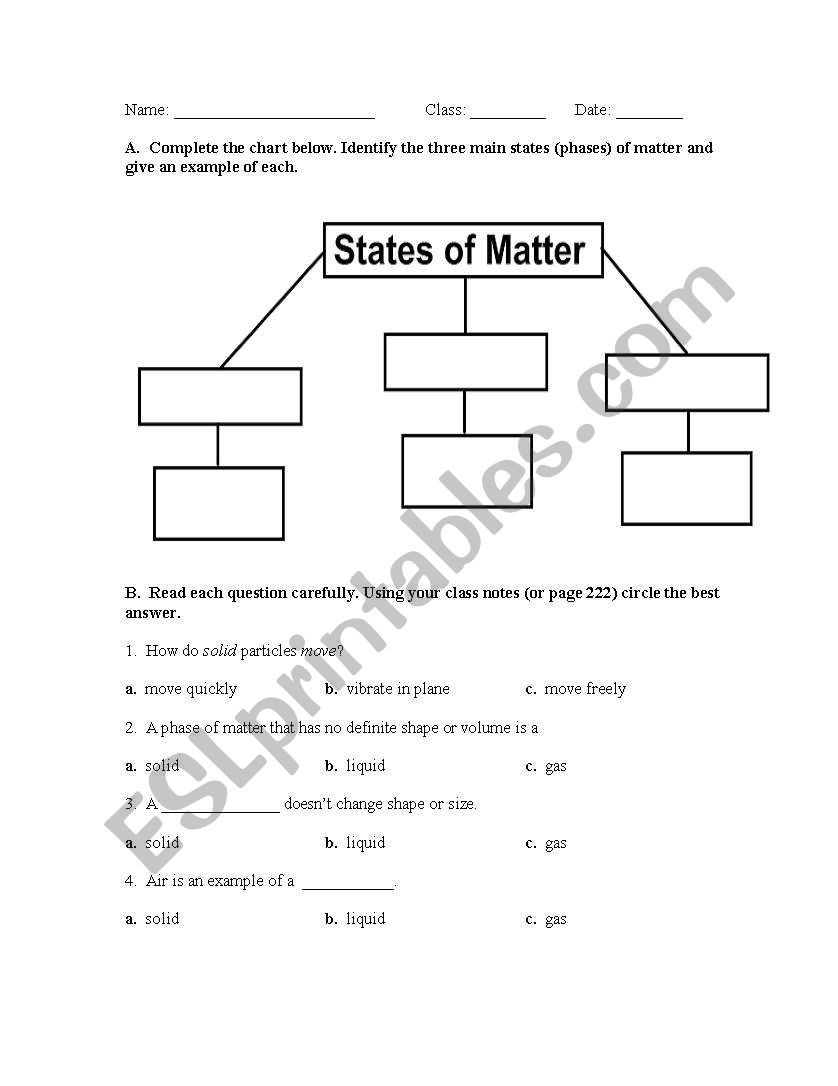 Three States Of Matter Worksheet English Worksheets States Of Matter