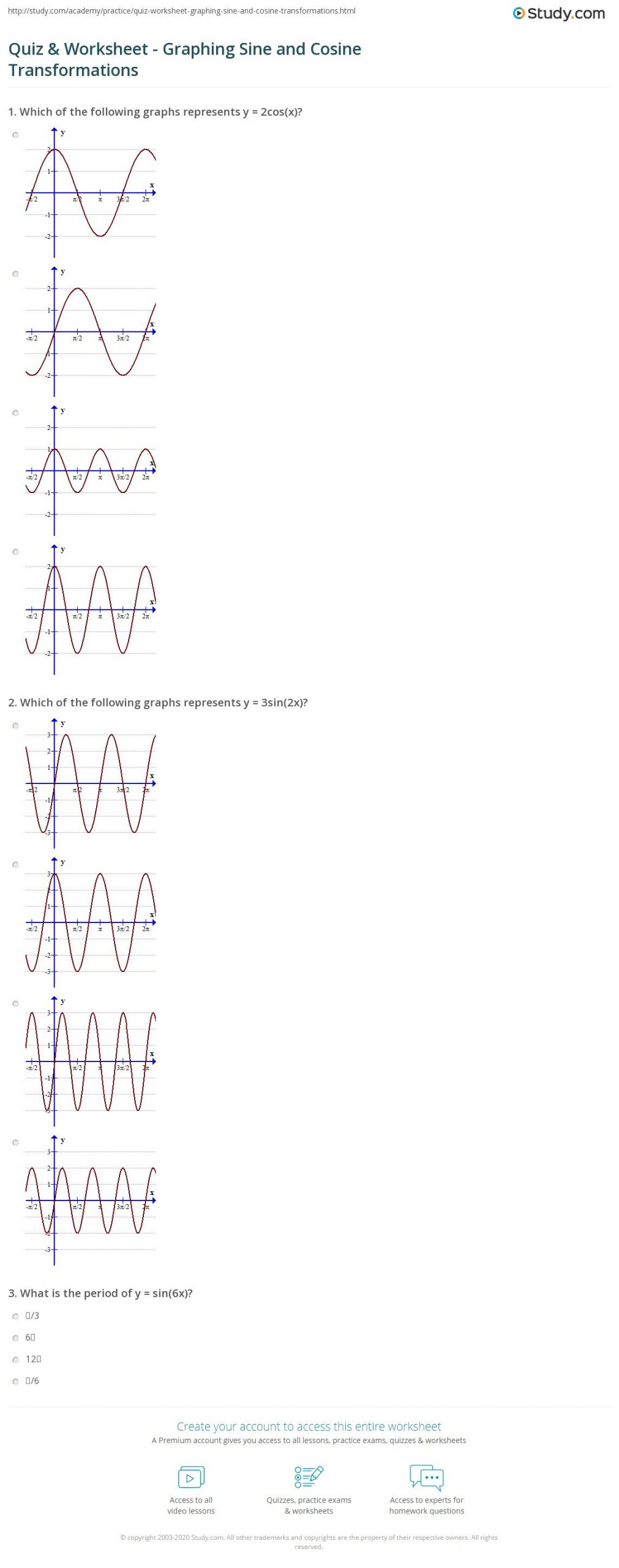 Transformations Of Functions Worksheet Quiz &amp; Worksheet Graphing Sine and Cosine Transformations