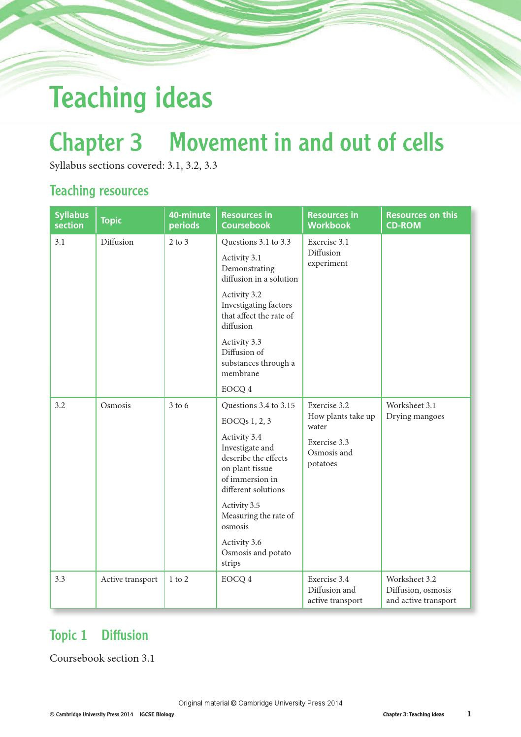 Transport In Cells Worksheet Cambridge Igcse Biology Teacher S Resource Third Edition