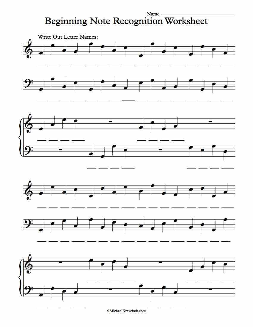 Treble Clef Notes Worksheet Free Beginning Note Recognition Worksheet Piano Music