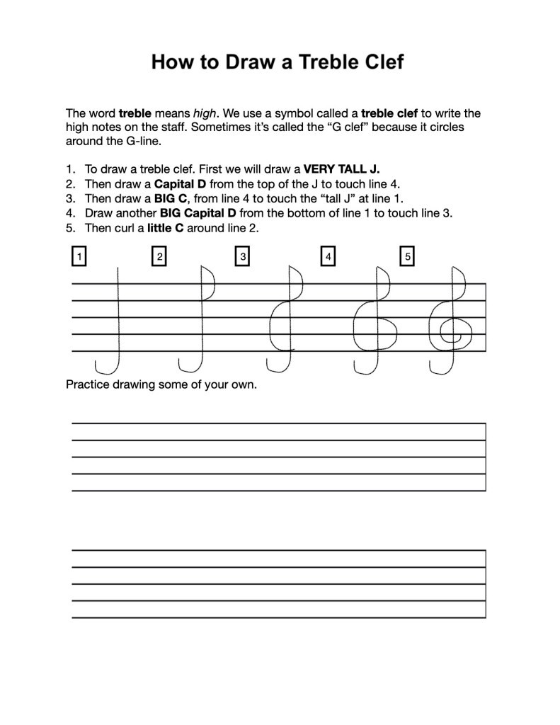 Treble Clef Notes Worksheet How to Draw A Treble Clef Up Bow Down Bow