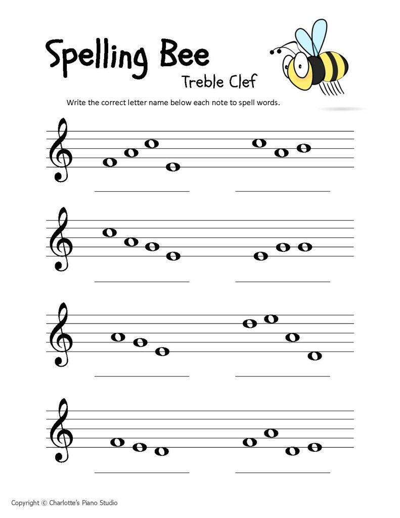 Treble Clef Notes Worksheet Spelling Bees Charlottes Piano Studio Lessons In West