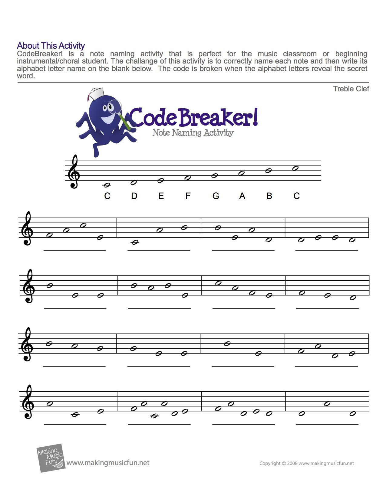 Treble Clef Notes Worksheet Treble Clef Fun Note Reading