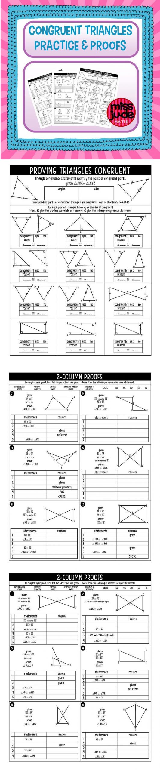 Triangle Congruence Practice Worksheet Congruent Triangles Practice and Proofs Geometry